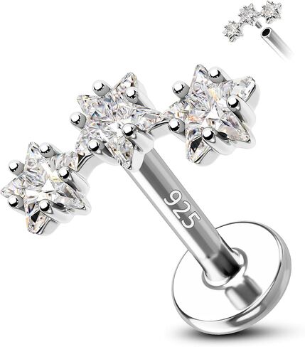 COCHARM 925 Sterling Silver Flat Cartilage Earrings Stud 16g 6mm 8mm 10mm Flat Back Helix Piercing Jewelry Star Tragus Earring Silver Climb Conch Jewelry Hypoallergenic Conch Earrings for Women Man in Saudi Arabia