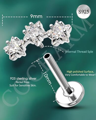 COCHARM 925 Sterling Silver Flat Cartilage Earrings Stud 16g 6mm 8mm 10mm Flat Back Helix Piercing Jewelry Star Tragus Earring Silver Climb Conch Jewelry Hypoallergenic Conch Earrings for Women Man in Saudi Arabia