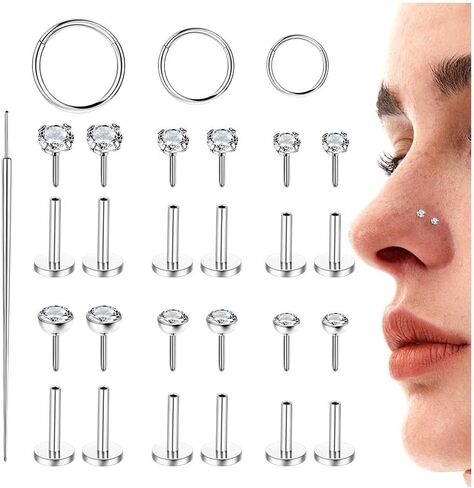 Staligue 18G/20G Threadless Nose Studs,316L Surgical Steel Push in Nose Rings Studs CZ Tragus Conch Helix piercing jewelry Flat Back Earrings Lip Labret Gold Nose Studs Monroe Medusa Piercing Jewelry in Saudi Arabia