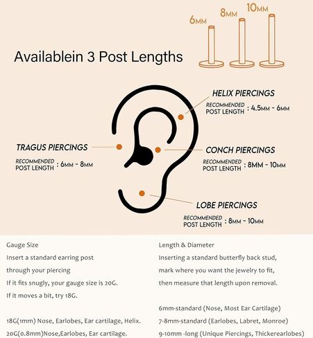 Staligue 18G/20G Threadless Nose Studs,316L Surgical Steel Push in Nose Rings Studs CZ Tragus Conch Helix piercing jewelry Flat Back Earrings Lip Labret Gold Nose Studs Monroe Medusa Piercing Jewelry in Saudi Arabia