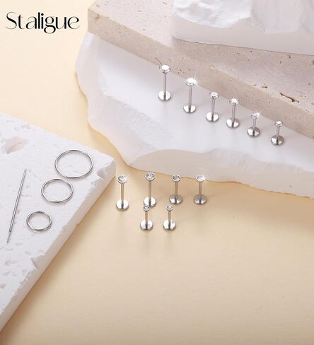 Staligue 18G/20G Threadless Nose Studs,316L Surgical Steel Push in Nose Rings Studs CZ Tragus Conch Helix piercing jewelry Flat Back Earrings Lip Labret Gold Nose Studs Monroe Medusa Piercing Jewelry in Saudi Arabia