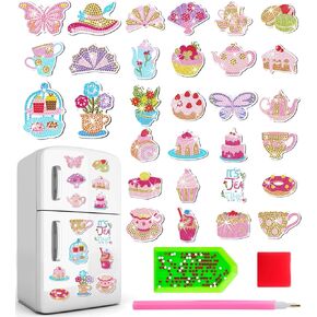 Fulloadris 30 PCS Diamond Painting Magnets Kits - Small Diamond Art Magnet Kits for Adults - Mini DIY Crafts Stickers - Afternoon Tea Time