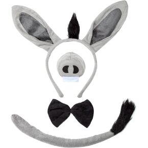 Donkey Costume Set Donkey Ears Headband Nose and Tail Bowtie Animal Kit Cosplay Party Decor Halloween Christmas Easter Dress Up Accessories