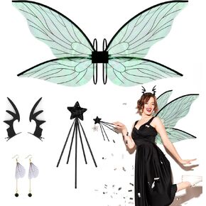 Fairy Wings for Adults, Fairy Wings Costume Accessories Set for Women, Halloween Dress Up Party Favor Black