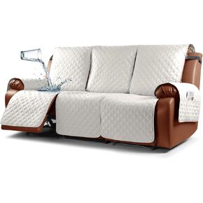 Ruaozz Waterproof Recliner Sofa Cover 1-Piece Couch Covers for Reclining Couches Reclining Sofa Cover Washable Furniture Protector with Elastic Straps Pocket for Kids, Pets (Sand, 2 Seater)