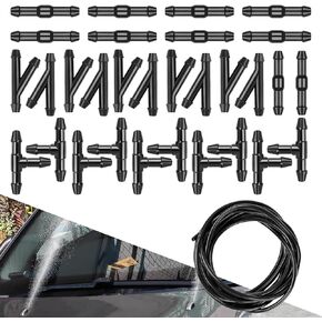 Car Windshield Washer Hose Kit, Windshield Repair Kit, 4 Meter Windshield Washer Fluid Hose with 30 PCS Hose Connectors, Universal Windshield Fluid Hose Replacement (Black)