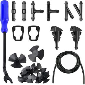 20PCS Car Windshield Washer Hose Kit, 6PCS Hose Connectors, 4 Meter Washer Fluid Hose, 2PCS Nozzle, 10PCS Clips & Blue Tool, Windshield Cleaner Hose Set Suitable for Most Cars