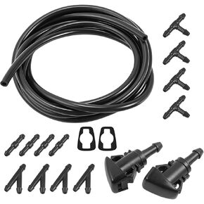 Mandark Car Windshield Washer Hose Kit, 5 Meter Washer Fluid Hose with 12PCS Hose Connectors 2PCS Fan Nozzles 2PCS Rubber Gaskets, Suitable for Most Car Windscreen Washer Tubing