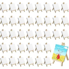 مجموعة من 40 قطعة قماش صغيرة وحامل، لوحات قماشية صغيرة مقاس 4 × 4 بوصة للرسم مع حوامل صغيرة، طقم طلاء قماشي لمستلزمات الحفلات الفنية، لوحات قماشية صغيرة وحامل خشبي لطلاء الأطفال in Kuwait