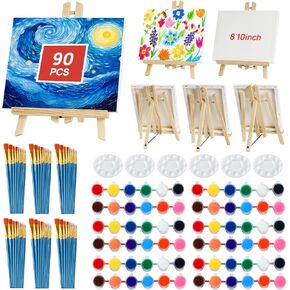 Acrylic Paint Set for Adults&Kids 90 Pcs Painting Supplies (12 Colors Acrylic Paint +12Inch Easels+8x10 Canvases+Brushes+Palettes)Painting Kits for Paint and Sip,Couples Painting Parties,Class...