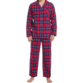 DAVID ARCHY Men's 100% Cotton Flannel Pajama Set, Soft Plaid Sleepwear, Lightweight & Breathable Long Sleeve Loungewear