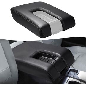 KBH Car Center Console Armrest Cover Replacement for Toyota Tundra 2014 2015 2016 2017 2018 2019 2020 2021, Vinyl Leather Uhpholstery, Anti-Scratch, Black (Leather Part Only)