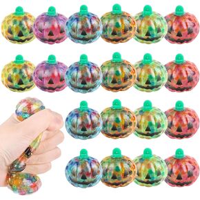 ArtCreativity Pumpkin Halloween Squeeze Toys - Set of 24 Squeeze Toys - Stress Relief Squishy Toys for Kids in 6 Colors - Non-Candy Halloween Goodie Bag Stuffers - Halloween Fidget Squeeze Toys