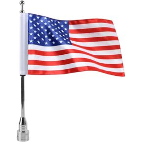 Motorcycle Flagpole Mount and American Flag - 6" x 9" Premium Double-Sided USA Flag - Stainless 14" Flag Pole Fixed Mount for 1/2" Tubular Luggage Racks For Harley Goldwing Etc