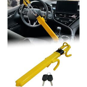 Heavy Duty Steering Wheel Lock,Anti-Theft Device Car Security Lock,Yellow Adjustable Length Lock with Double Hooks Design Fit for Car SUV Pickup Truck Van(2 Keys)