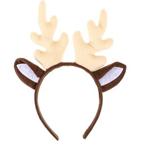 Reindeer Antler Hair Hoop Christmas Elk Headband Headwear for Christmas Birthday Costume Party (Milk White)