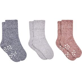 Ten Little Kids Organic Cotton Cozy Socks, Warm Thermal Cushioning, 3-Pack for Toddler Boys & Girls, Non-Slip, Calf-Length