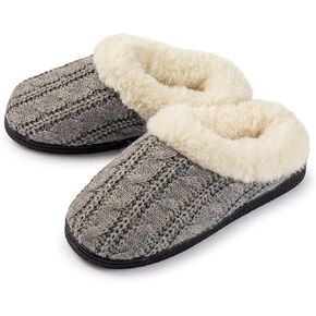 Girls Cable Knit Slippers Fleece Lined House Shoe