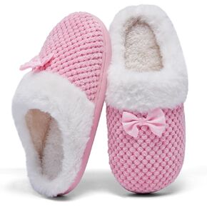 Kids Toddler Girls Slippers Memory Foam Comfort Wool-Like Plush Fleece Lined Winter House Shoes for Indoor