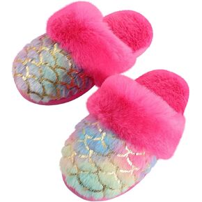 Girls Fluffy Slippers Soft Plush Slip-on House Slippers with Memory Foam Cute Faux Fur Fuzzy House Shoes for Indoor
