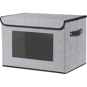 Fabric Storage Boxes,Storage Baskets for Shelves with Lids, Fabric Storage Bins with Handles, Decorative Linen Closet Organizers Boxes,Small, Gray, 3-Pack