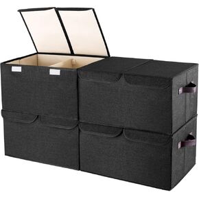 Larger Storage Cubes [4-Pack] Senbowe 33 Quart Linen Fabric Foldable Collapsible Storage Cube Bin Organizer Basket with Lid, Handles, Removable Divider For Home, Nursery, Closet - (16.5 x 11.8 x 9.8")