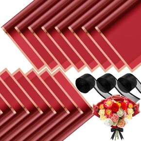 Mimorou 60 Pcs Flower Wrapping Paper Waterproof Translucent Fresh Flowers Bouquet Gift Packaging Pure Color Gold Edge Korean Florist Supplies for Valentine's Day Wedding DIY Crafts Gift (Black)
