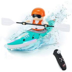 GoolRC RC Boat for Kids, Remote Control Boat with LED Lights, 2.4GHz Simulated RC Kayak Boat with Paddle for Lake River Pool and Bathtub, Balance Water Toys for Boys and Girls (Orange)