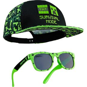 Minecraft Baseball Cap and Kids Sunglasses Set, Adjustable Boys Hat 100% UV Protection Kids Sunglasses - Gamer Gifts