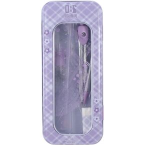 okhobby 8 Pieces Metal Geometry Set, Compass Math Compass and Protractors Geometry with Storage Case, Purple