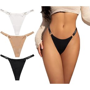Metal Rings G-String Thongs for Women Low-rise Tangas Love Printed Strap T-back No Show High Cut Cheeky Panties