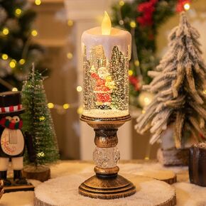Christmas Snow Globe Lantern, Snow Globe Candle Glittering, USB and Battery Operated, Snow Globe Candle Light for Holiday Season Home Decor