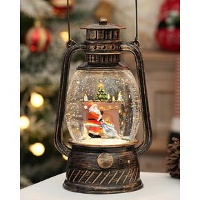 Christmas Snow Globe Lantern, Christmas Snowman Lighted Snow Globes Musical with Swirling Glitter, Battery Powered Christmas Decorations Indoor for Home