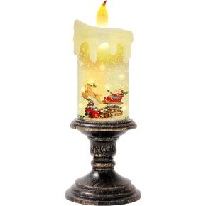 Christmas Snow Globe LED Flameless Candle - Battery-Powered Lighted Candle with Rotating Glitter for Christmas Decoration