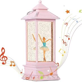 11" Ballerina Rotating Snow Globe Christmas,Musical with 6H Timer Snow Globe Lanterns Dancing Glittering Christmas Snow Globes Christmas Decoration Gift Pink
