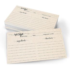 321Done Recipe Cards، مصنوعة في الولايات المتحدة الأمريكية - 4x6 Tan، نص بسيط، بطاقات سميكة على الوجهين، مظهر كرافت ريفي عتيق لطيف لحفلات الزفاف هدية الترحيب بالمنزل الجديد - حزمة من 50