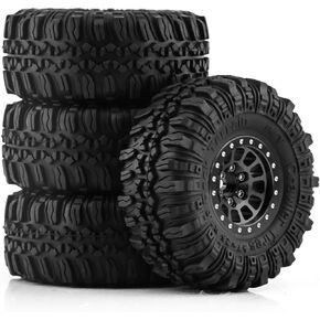 1.0 Beadlock Wheels and Tires 4pcs Aluminum Rim with 7mm Sleeve for RC Crawler Axial SCX24 Gladiator Bronco C10 Deadbolt AX24 TRX4M FCX24 Upgrade Parts (Black)