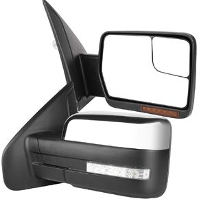 Towing Mirrors Fit for 2004-2014 For Ford for F150 Tow Mirrors with Power Control Heated Turn Signal Puddle Light Chrome 1 Pair of Mirrors Left Side and Right Side