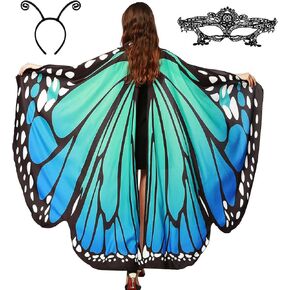 Halloween Costume Butterfly Wings Shawl for Women Soft Butterfly Adult Shawl with Adjustable Lace Mask Antenna Headband