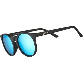 goodr Midnight Ramble at Circle Bar Polarized Round Sunglasses for Men & Women, Black Solid Frame with Blue Reflective Lens, UV400 Protection, No Slip, No Bounce