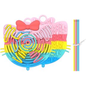 Silicone Sensory Activity Board,Double-Sided Busy Board for Fine Motor Skill,Fidget Toy for Calming, Stress, Anxiety, ADHD , Autism , Silent, No Mess , Kids 3+ & Adults(Unicorn,Pink)