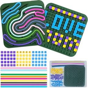 Sensory Activity Board Fidget Toys for Calming, Double side Silicone Fidget Board Sensory Toys for Kids, Quiet Fidget Toys Sensory Board for Stress Relief, Calming, Focus, ADHD and Autism (Blue+Green)