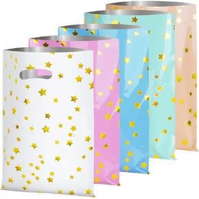 LEKOKO 50 Pcs Party Favors Bags, Cute Star Pattern Birthday Goodie Candy Bags, Plastic Party Gift Bag Bulk for Kids Birthday Baby Shower