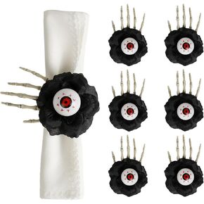 Halloween Napkin Rings Set of 6, Black Hat with Spider Napkin Rings Holders Metal Buckle Serviette for Halloween, Horror Theme Party, Autumn Holiday, Dining Table Decoration