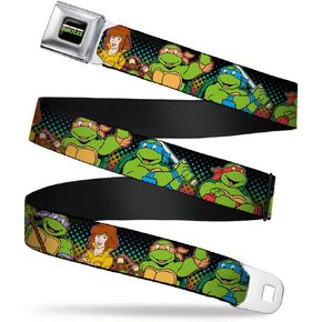 Nickelodeon Seatbelt Buckle Belt, TMNT Logo Turtles April Pose Halftone