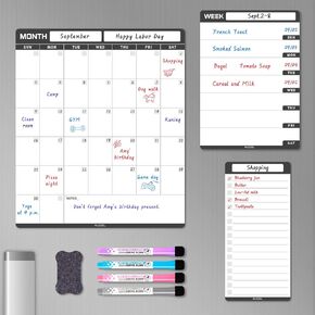 Magnetic Dry Erase Calendar for Refrigerator, Vertical Calendar Whiteboard for Fridge, Includes Magnetic Monthly Calendar & Weekly Dry Erase Board, List Board, 4 Markers + Eraser