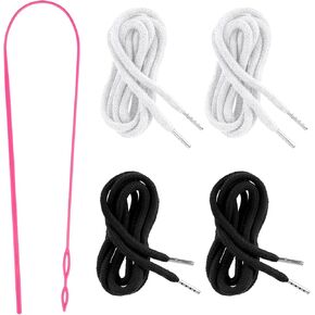 Universal Replacement Drawstring Cords 4 Pcs Replacement Drawstring for Sweatpants 49 Inch Replacement Clothing Drawstring with Easy Threader for Sweatpants Shorts Hoodies (Black White)
