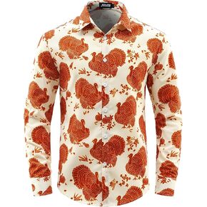 Mens Christmas Shirts Funny Turkey Thanksgiving Shirts Santa Claus Long Sleeve Button Down Shirt
