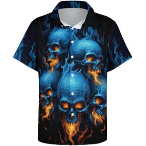 Men's Button Down Shirt with Skull Cool Graphic Casual Hawaiian Beach Shirts