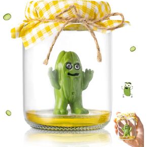 Sad Pickle in a Jar Sculpture Cute Handcrafted Artisan Pickle Emotional Support Pickled Cucumber Ornament Funny Miniature Glass Pickle Jar Tabletop Decoration Gifts for Pickle Lover Friend